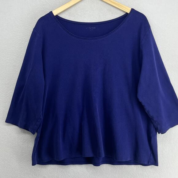 Eileen Fisher Tops - EILEEN FISHER Top 2X Plus Cotton Interlock Jersey Scoop Neck 3/4 Sleeve Blue